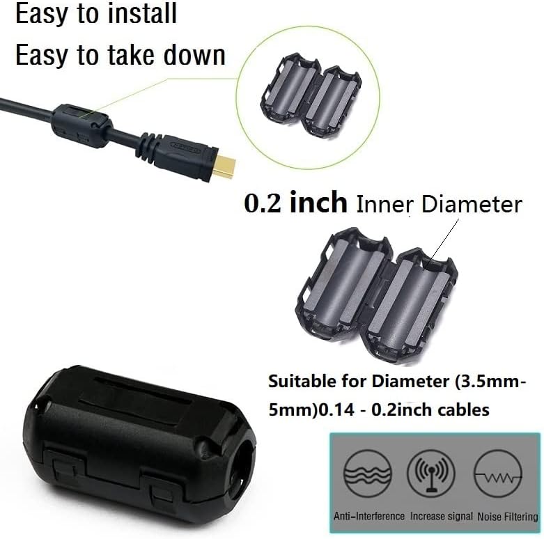 VSKEY Clip-on Noise Filter,[10pcs 5mm] Anti-interference High-Frequency Ferrite Core Choke Cable Clip for Home Audio System,Tvs,Speakers,Radio,Audio Equipment Noise Suppressor (0.2 inch inner diameter) - Image 3